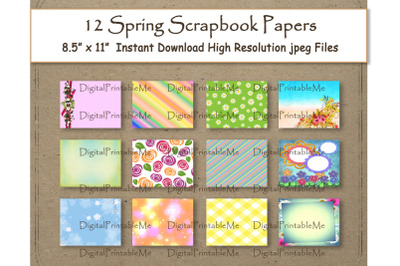 Colorful Spring Digital Paper 11&quot; x 8.5&quot; Patterns Flowers Layouts scra