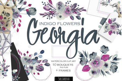 Georgia. Indigo floral bouquets.