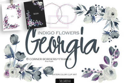 Georgia. Indigo floral corner borders.