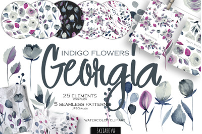 Georgia. Indigo floral elements + patterns.