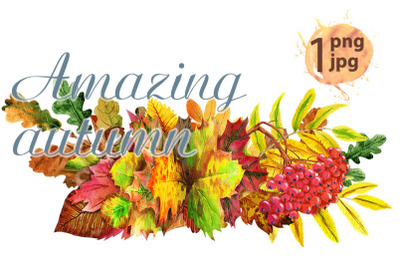 Composition of autumn leaves. Greeting postcard invite decorative copy