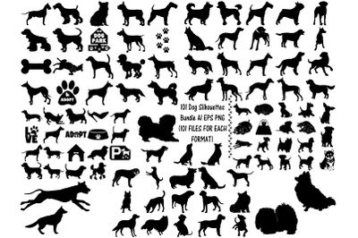 Dog Silhouette Bundle AI EPS PNG, 101 files ea