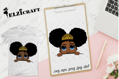 Afro Princess Peeking SVG Cut File