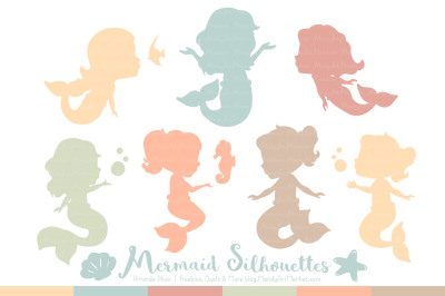Sweet Mermaid Silhouettes Vector Clipart in Grandmas Garden Boy