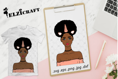 Afro Girl Unicorn SVG Cut File