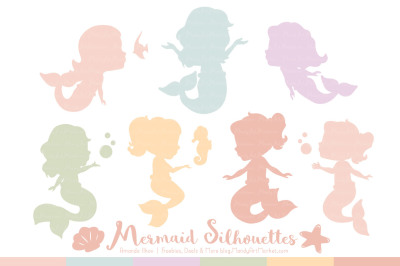 Sweet Mermaid Silhouettes Vector Clipart in Grandmas Garden Girl