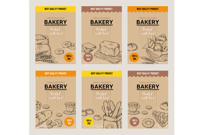 Bakery hand drawn posters. Vintage bread menu design template, sweet c