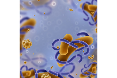 Viruses and cells background. Flu Infection and realistic microscope o