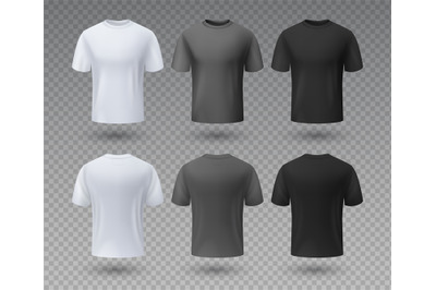 Realistic male t-shirt. White and black mockup&2C; front and back view 3D