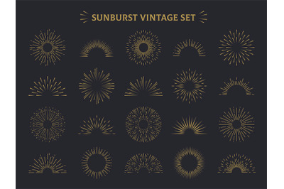 Sunburst set. Hand drawn sunrise firework sunset blast sunbeam burst s