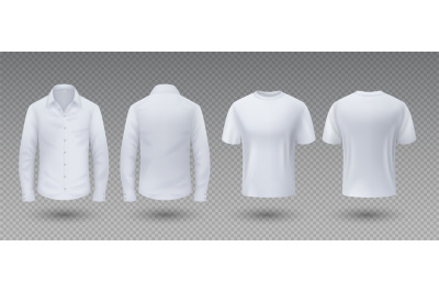 Realistic t-shirt and shirt. White mockup isolated template&2C; 3D blank