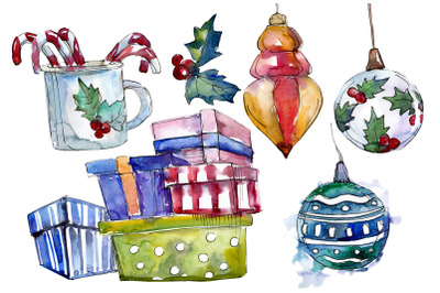 Christmas tea-drinking watercolor PNG
