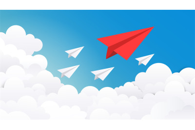 Paper plane background. Creative concept idea, business success and le