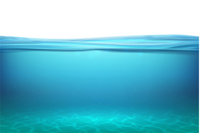 Lake underwater surfaces. Relax blue horizon background under surface