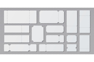 Empty ticket templates. Lottery coupon mockup&2C; blank concert and movie