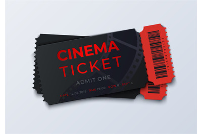 Movie ticket template. Realistic cinema theater admission pass mockup&2C;