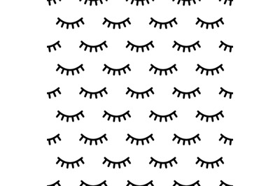 Cartoon eyelashes pattern. Doodle female makeup background, simple min