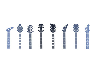 Guitars headstock. Flat acoustic and electric guitar necks and heads,