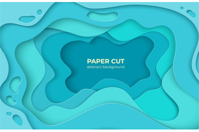 Paper cut background. 3D minimal water wave shapes, abstract origami o