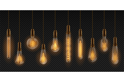 Realistic light bulb. Electric incandescent lamps, interior decoration