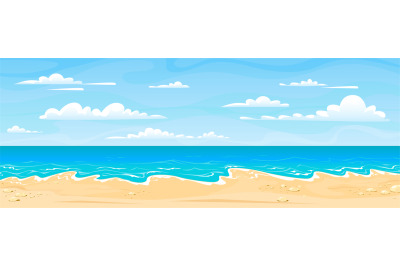 Sea beach landscape. Cartoon summer sunny day&2C; ocean view horizontal p