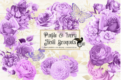 Purple and Ivory Floral Bouquets