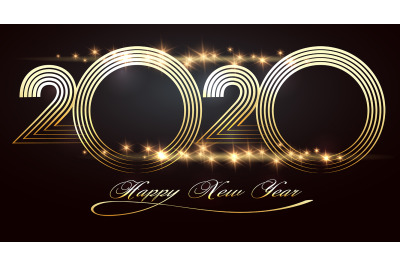 Happy New Year 2020 Design Template on Black background