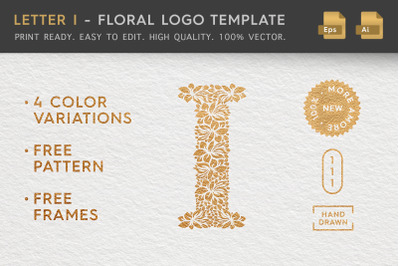 Letter I - Floral Logo Template