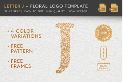 Letter J - Floral Logo Template