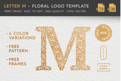 Letter M - Floral Logo Template