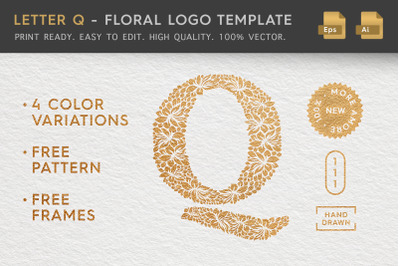 Letter Q - Floral Logo Template