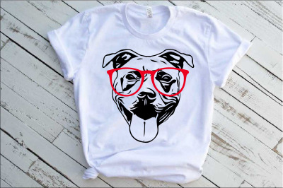 Pit bull Whit Glasses svg dog face head American ClipArt 1495s