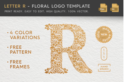 Letter R - Floral Logo Template