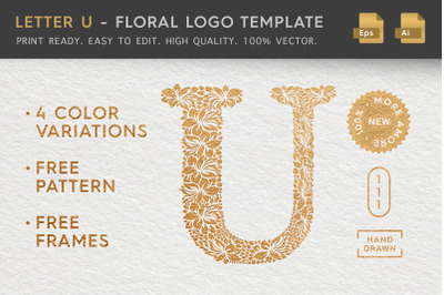 Letter U - Floral Logo Template