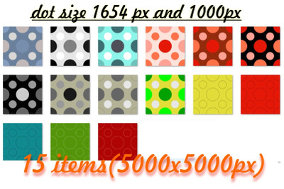Set of 15 color Polka Dots seamless patterns