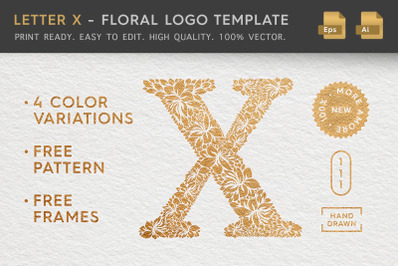 Letter X - Floral Logo Template