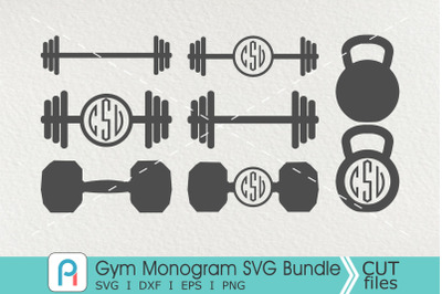 Gym Monogram Svg, Gym Svg, Gym Clipart, Barbell Svg