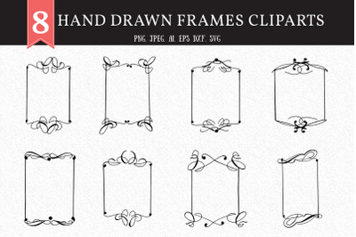 8 Hand Drawn Frames Cliparts