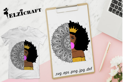 Afro Girl Mandala, Zentangle SVG Cut File