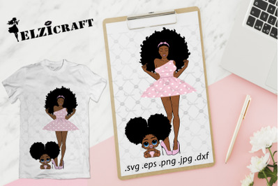 Afro Woman, Mommy and baby, Mother and daughter SVG Cut File