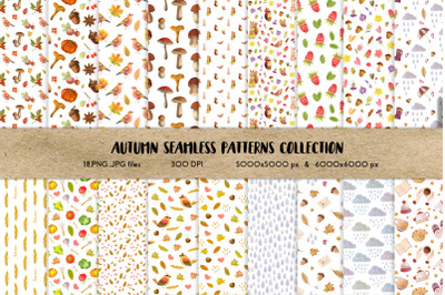 Watercolor Autumn Seamless Patterns Collection