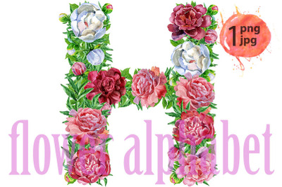 Letter H&amp;nbsp;of watercolor flowers