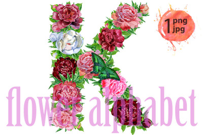 Letter K&amp;nbsp;of watercolor flowers