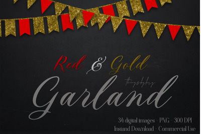 34 Red and Gold Glitter Party Garland Overlay Digital Images