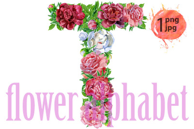 Letter T&amp;nbsp;of watercolor flowers