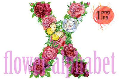 Letter X&amp;nbsp;of watercolor flowers