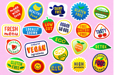 Funny vintage typo fruit stickers