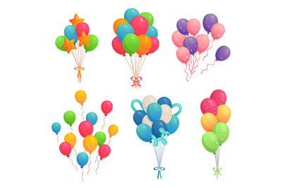 Cartoon birthday balloons. Colorful air balloon, party decoration and