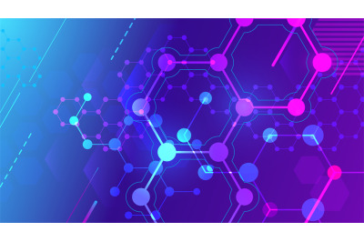 Color molecular structure. Hexagonal molecule grid, chemistry structur