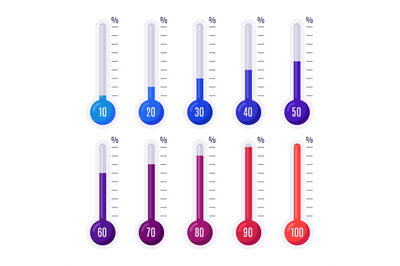 Thermometers with different temperatures. Goal measurement infographic